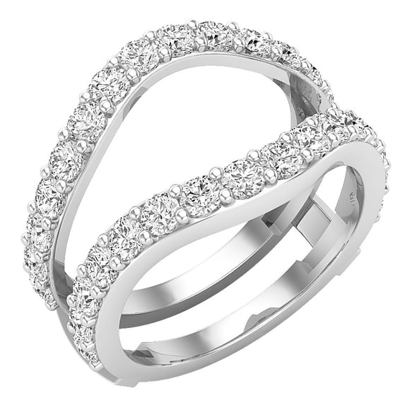 Dazzlingrock Collection Round White Diamond Wedding Enhancer Guard Double Ring for Women (1.75 ctw, Color I-J, Clarity I2-I3) in 10K White Gold, Size 8.5
