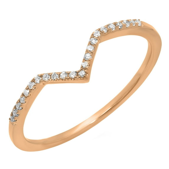 Dazzlingrock Collection Round White Diamond Wedding Stackable Guard V Chevron Band for Women (0.10 ct, Color I-J, Clarity I2-I3) in 18K Rose Gold, Size 10