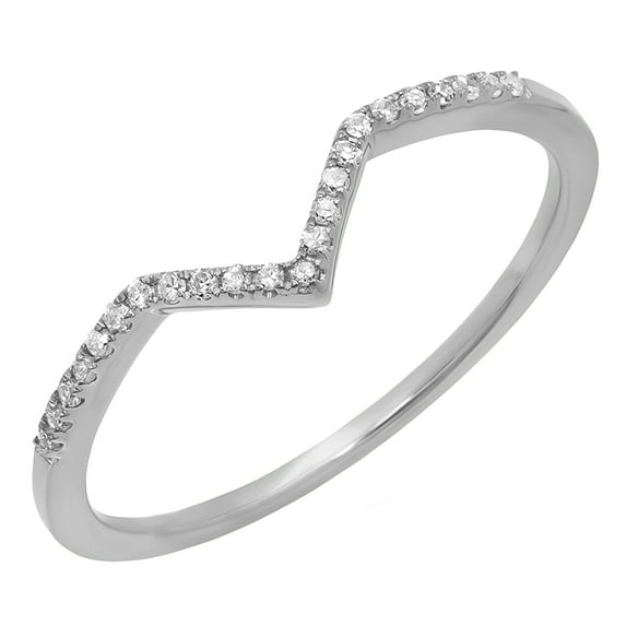 Dazzlingrock Collection Round White Diamond Wedding Stackable Guard V Chevron Band for Women (0.10 ct, Color I-J, Clarity I2-I3) in 925 Sterling Silver, Size 5.5
