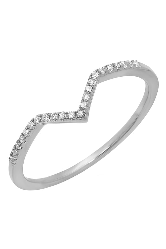 Collection Round White Diamond Wedding Stackable Guard V Chevron Band for Women (0.10 ct, Color I-J, Clarity I2-I3) in 925 Sterling Silver, Size 6
