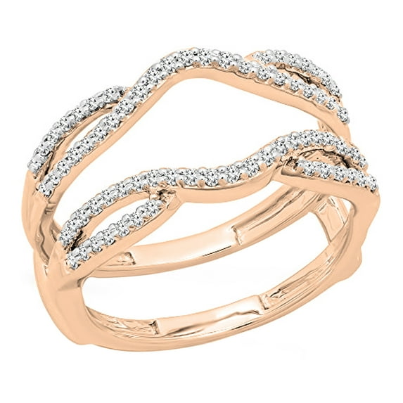 Dazzlingrock Collection Round White Diamond Women's Wedding Double Guard Ring Band (0.35 ctw, Color I-J, Clarity I1-I2) in 14K Rose Gold, Size 8