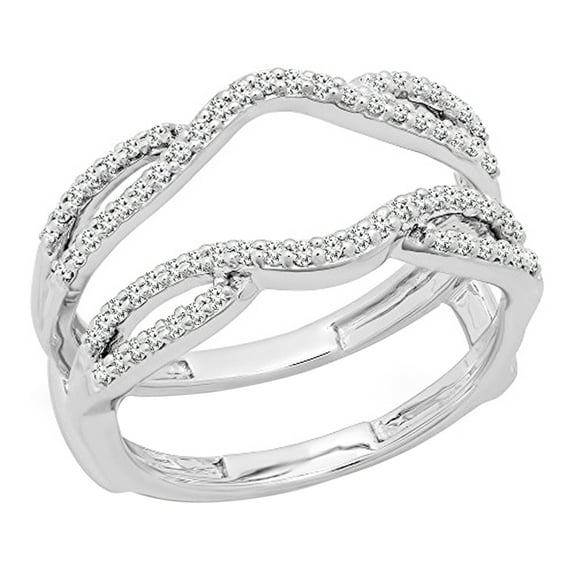 Dazzlingrock Collection Round White Diamond Women's Wedding Double Guard Ring Band (0.35 ctw, Color I-J, Clarity I1-I2) in 14K White Gold, Size 7
