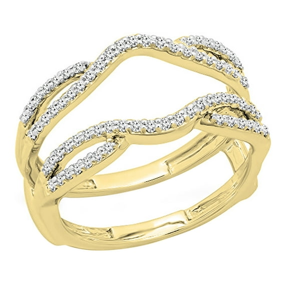 Dazzlingrock Collection Round White Diamond Women's Wedding Double Guard Ring Band (0.35 ctw, Color I-J, Clarity I1-I2) in 14K Yellow Gold, Size 6