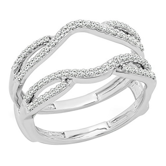 Dazzlingrock Collection Round White Diamond Women's Wedding Double Guard Ring Band (0.35 ctw, Color I-J, Clarity I2-I3) in 10K White Gold, Size 6.5