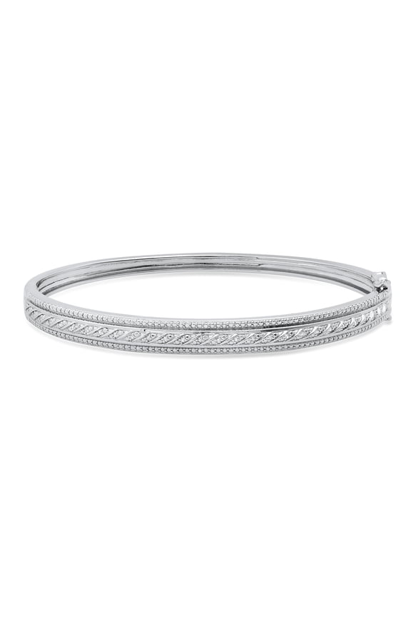 Collection Round White Diamond with Metal Diamond Bangle Bracelet for Women (0.10 ctw, Color I-J, Clarity I2-I3) in 925 Sterling Silver