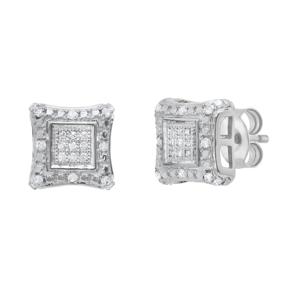 Dazzlingrock Collection Round White & Metal Diamond Concave Clustered Pushback Stud Earrings for Women (0.22 ctw, Color I-J, Clarity I1-I2) in 18K White Gold