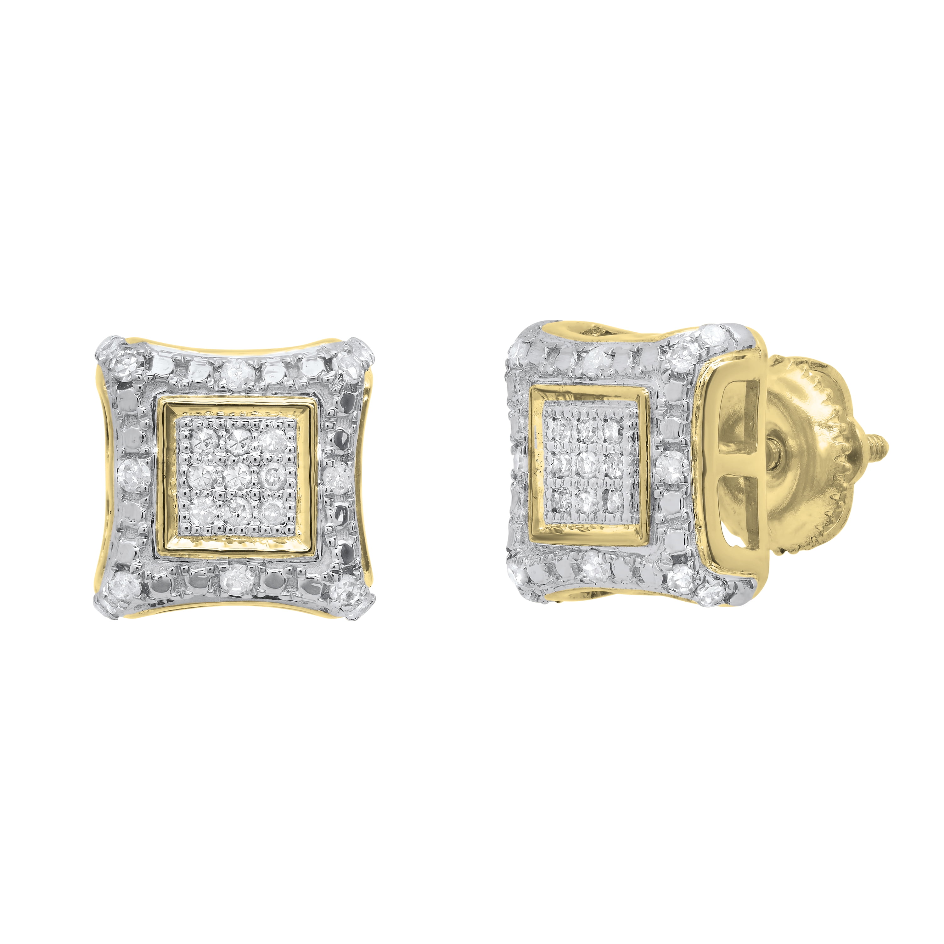 Dazzlingrock Concave Square Diamond Stud Earrings - 0.15 Ctw White Diamond In 18K Gold