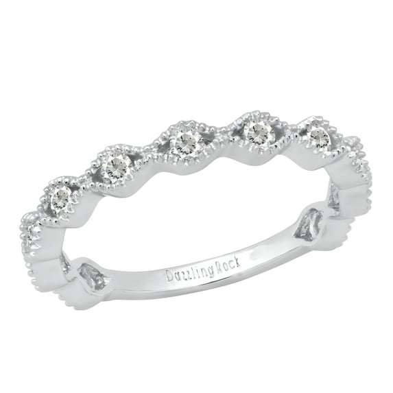 Dazzlingrock Collection Round White Sapphire 11 Stone Stackable Wave Band Ring for Women (Color White, Clarity Highly Included) in 18K White Gold, Size 8