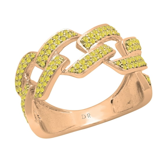 Dazzlingrock Collection Round Yellow Diamond Out Bling Cuban Link Band Ring for Women (0.42 ctw, Color Yellow, Clarity I2-I3) in 14K Rose Gold, Size 4