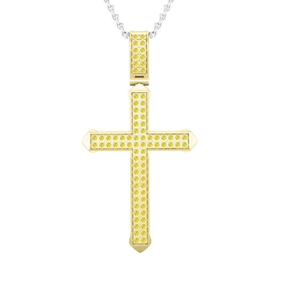 Dazzlingrock Collection Round Yellow Diamond Classic Traditional Cross Faith & Fashion Charm Pendant for Men with 18 Inch Silver Chain (0.25 ctw, Color Yellow, Clarity I2-I3) in 18K Yellow Gold