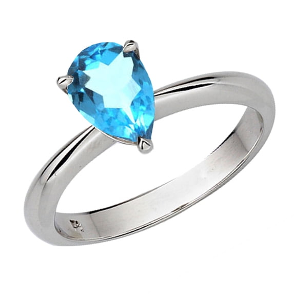 Dazzlingrock Collection Sterling Silver 8X6 MM Pear Cut Blue Topaz Solitaire Bridal Engagement Ring, Size 10