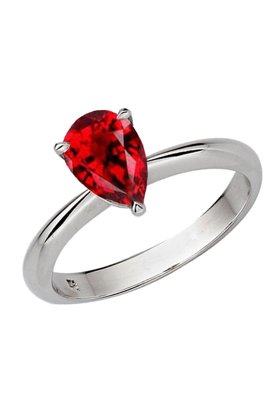 Collection Sterling Silver 8X6 MM Pear Cut Garnet Ladies Solitaire Bridal Engagement Ring, Size 7