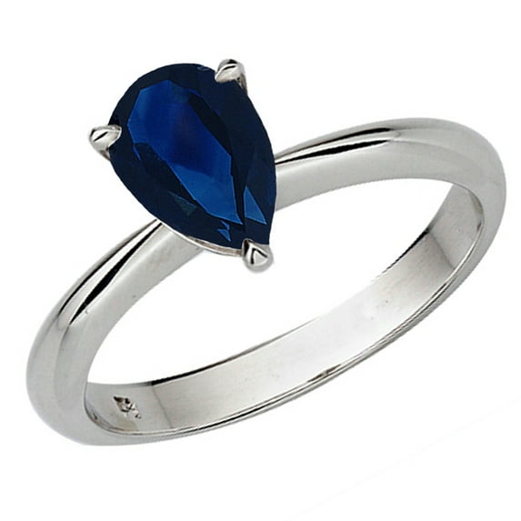 Dazzlingrock Collection Sterling Silver 9X7 MM Pear Cut Blue Sapphire Solitaire Bridal Engagement Ring, Size 8.5