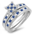 thumbnail image 1 of Dazzlingrock Collection Sterling Silver Blue Sapphire & White Diamond Engagement Ring Set, Size 6.5, 1 of 1