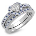 thumbnail image 1 of Dazzlingrock Collection Sterling Silver Blue Sapphire & White Diamond Heart Shaped Bridal Ring Set, Size 9, 1 of 5