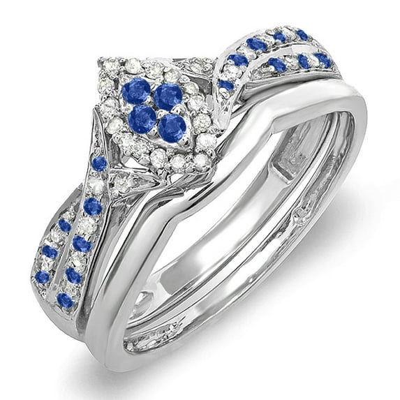 Dazzlingrock Collection Sterling Silver Blue Sapphire & White Diamond Marquise Shape Ring Set, Size 8.5