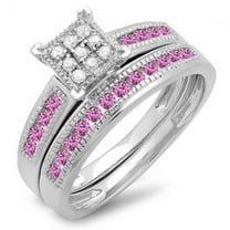 Dazzlingrock Collection Sterling Silver Pink Sapphire & White Diamond Engagement Ring Set, Size 5.5