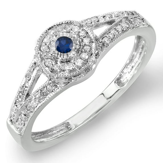 Dazzlingrock Collection Sterling Silver Round Blue Sapphire & White Diamond Ladies Split Shank Halo Engagement Ring, Size 9.5