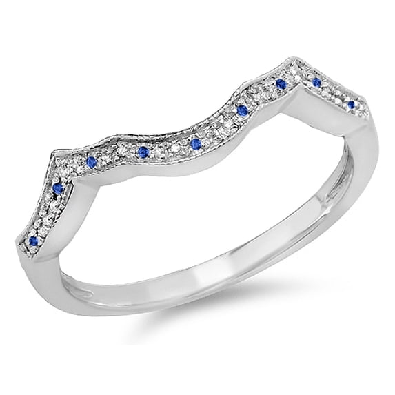 Dazzlingrock Collection Sterling Silver Round Blue Sapphire & White Diamond Ladies Stackable Anniversary Guard Ring, Size 7
