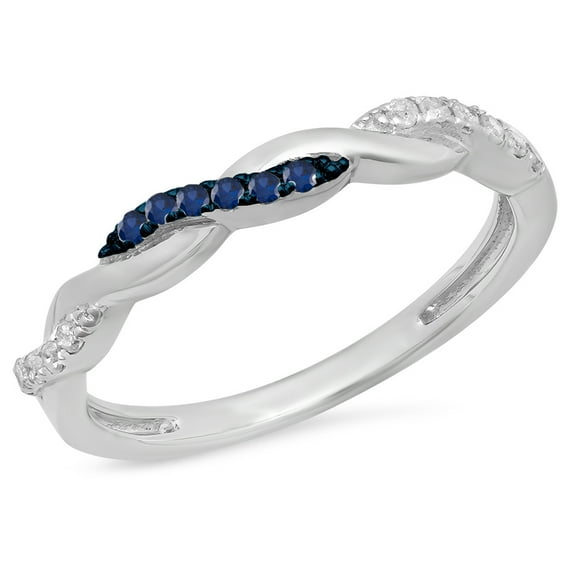 Dazzlingrock Collection Sterling Silver Round Blue Sapphire & White Diamond Ladies Swirl Wedding Stackable Band, Size 10