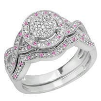 Dazzlingrock Collection Sterling Silver Round Pink Sapphire And White Diamond Womens Engagement Ring Set, Size 5