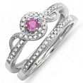 thumbnail image 1 of Dazzlingrock Collection Sterling Silver Round Pink Sapphire & White Diamond Bridal Twisted Promise Ring With Band Set, Size 9, 1 of 1
