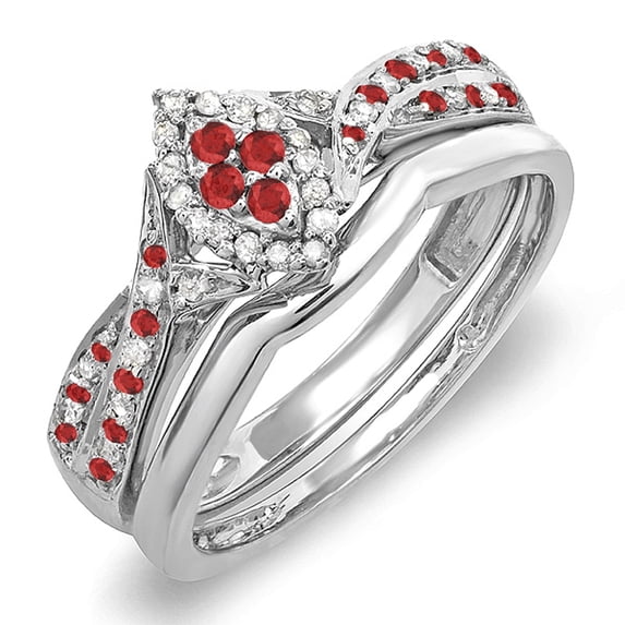 Dazzlingrock Collection Sterling Silver Ruby & White Diamond Marquise Shape Ring Set, Size 5