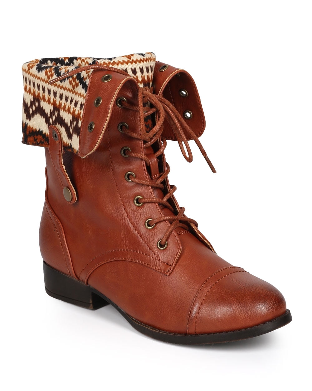 DbDk CI81 Women Distressed Leatherette Tribal Fold Over Combat Boot Walmart