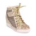 thumbnail image 1 of DbDk DG75 Women Metallic Mesh Mix Media Studded Rhinestone Fashion Wedge Sneaker, 1 of 5