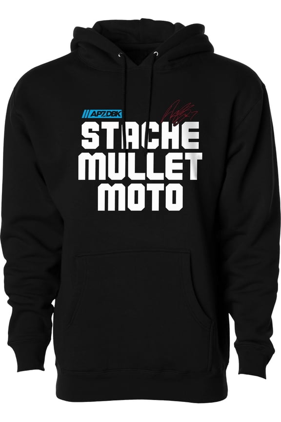 Stache Mullet Moto Hoodie (Medium, Black)