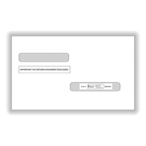 Dbl-Window Tax Envelopes For W-2 (5216)/1099-R (5175) Tax Forms, Moisture/Gum-Seal, White, 100/Pack (61611100)