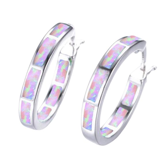 Dbuoem 1 Pair Lady Hoop Earrings Faux Moonstone Geometric Round Circle Shape Lightweight Smooth Alloy Birthday Anniversary Valentines Day Gift Ear Jewelry