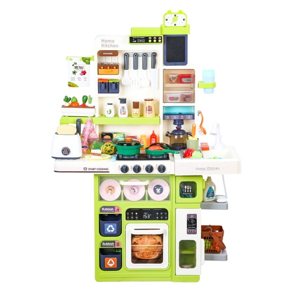 Dbuoem 101Pcs/Set Pretend Play Kitchen Set with Sound Stove,Lights,Music,Faucet,Sink,and Play Food,Toy Kitchen s (Green)