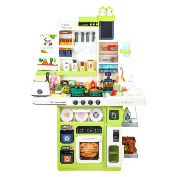 Dbuoem 101Pcs/Set Pretend Play Kitchen Set with Sound Stove,Lights,Music,Faucet,Sink,and Play Food,Toy Kitchen s (Green)