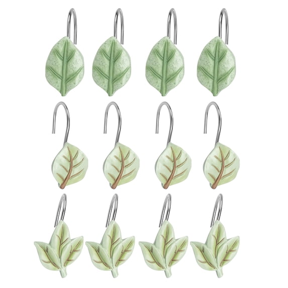 Dbuoem 12 Pcs Leaf Shower Curtain Hooks Shower Curtain Hangers Metal Shower Curtain Rings for Bathroom Decoration