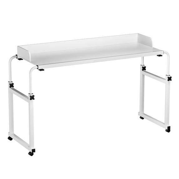 Dbuoem 120x40CM Height Adjustable Overbed Table with Wheels,Rolling Over-the-Bed Laptop Desk with Raised Baffle
