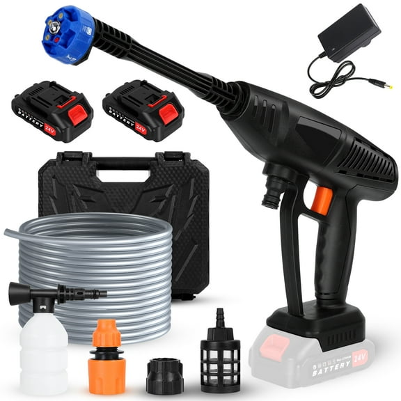 Dbuoem 1Set Cordless Pressure Washer,Battery Powered Cordless Pressure Washer with 6-in-1 Adjustable Nozzles,24V Portable Car Power Washer with 2 Rechargeable 1.5Ah Battery