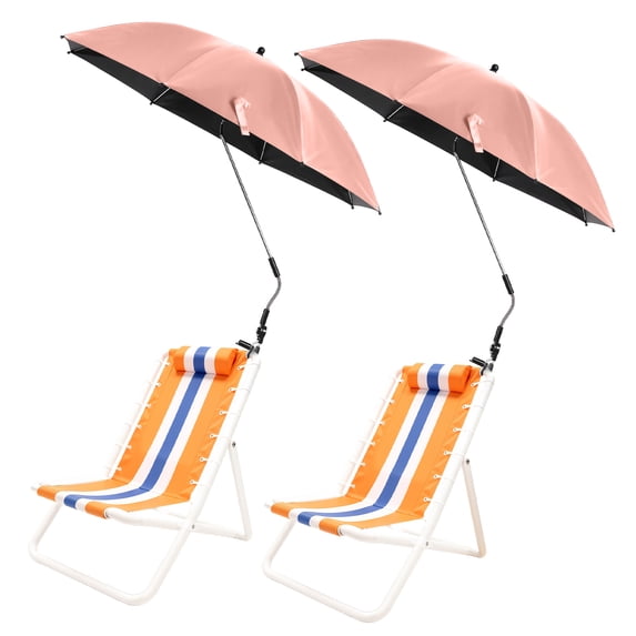Dbuoem 2 Pcs 48 inch Beach Umbrella with Clamp,360-degree Adjustable,UPF50+ Large Umbrella for Beach Chair,Patio Chair,Wheelchair,Camping Chair,Golf Carts
