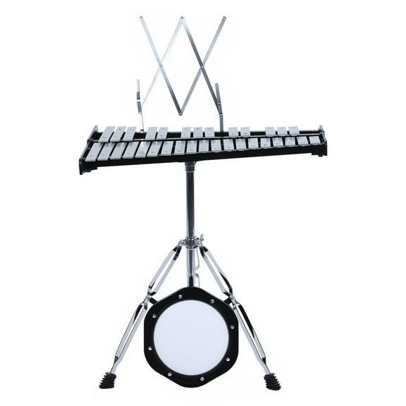 Dbuoem 32 Notes Glockenspiel Kit,Aluminum Plate Xylophone Bell Percussion Instruments with Adjustable Height Stand,Practice Pad Mallets Wooden Drumsticks