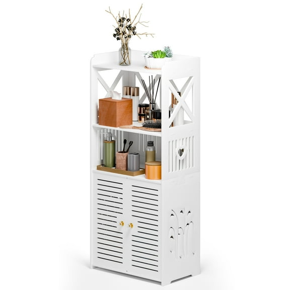 Dbuoem 35" Bathroom Storage Cabinet,Freestanding Bathroom Cabinet with Open Storage,Kitchen Pantry Cabinet with Doors(White)