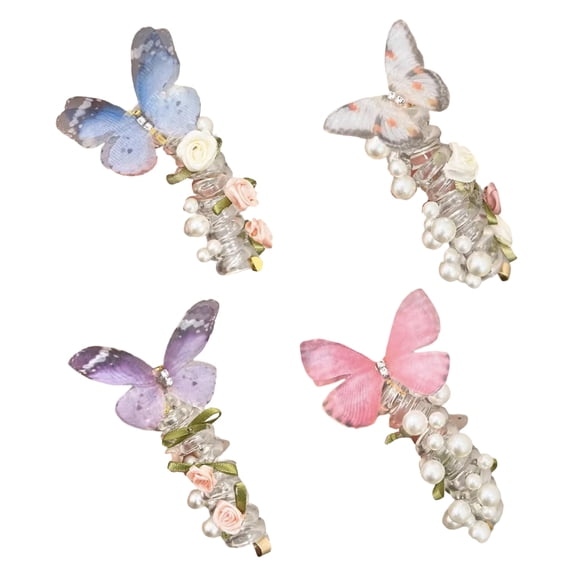 Dbuoem 4 Pcs Hair Rope Spiral Hair Bands Flower Butterflies Decor Ponytail Holders Bun Braid Elastic Hairbands Hair Styling Tools