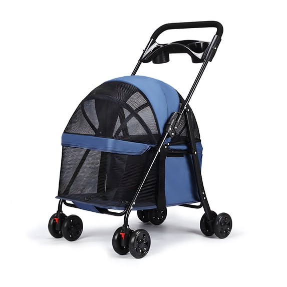 Dbuoem 4 Wheels Dog Cat Stroller,Pet Folding Stroller,Dog Cat Cage Stroller with Cup Holder,Visible Window for Medium Small Dog