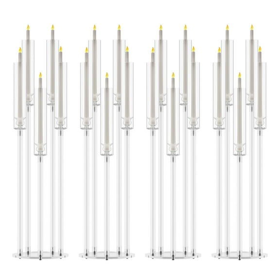 Dbuoem 4Pcs Candelabra Centerpieces,5 Arm Candlesticks Holder,Acrylic Tall Candelabra,LED Candle for Wedding Dinner Party,Clear Candle Taper Candlestick Holder