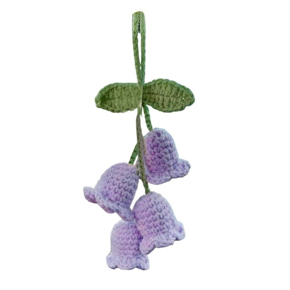 Dbuoem Car Mirror Pendant Hand Knitted Bellflower Flower Rear View Mirror Decor Hanging Accessories Car Interior