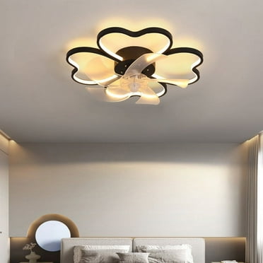 Dbuoem Ceiling Fan with Light,20" Ceiling Fan with Remote Control,Modern Flush Mount Ceiling Fan,Flower Shape Fan Light for Bedroom,Living Room,Small LED Ceiling Light Fixture，Black