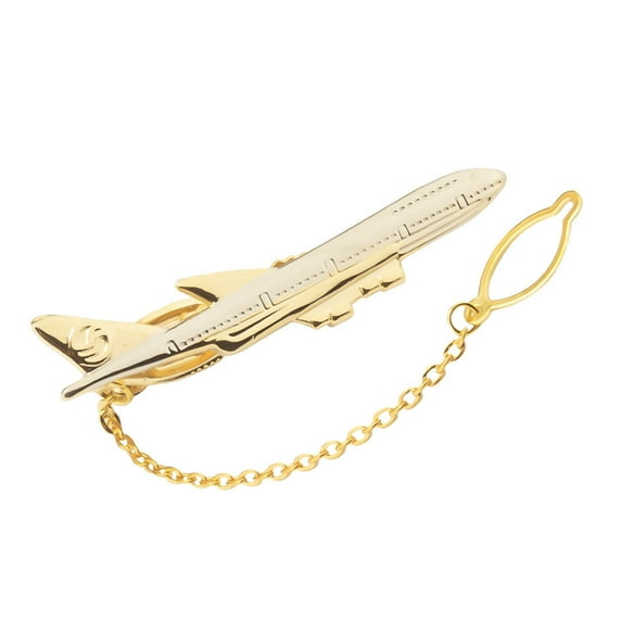 Dbuoem Men Tie Clip Golden Airplane Chain Styling Lapel Pin Detachable Design Practical Tie