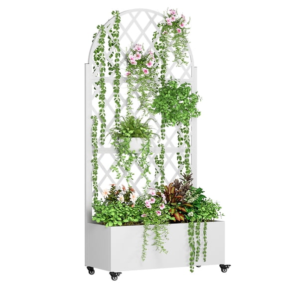 Dbuoem Metal Planter Box with Trellis,Raised Garden Bed with Drainage Hole,Planter Box with Wheels,Privacy Screen,Trellis Planter for Climbing Plants Vegetable Vines