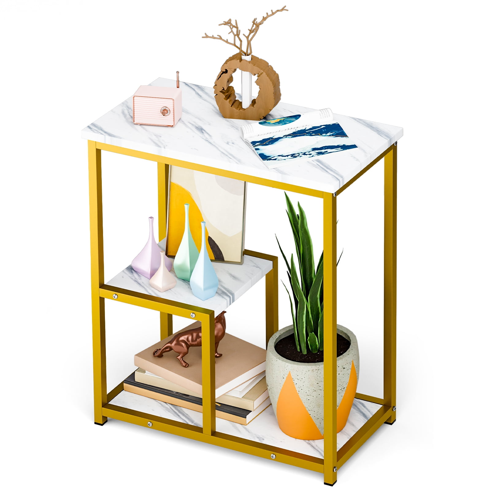 Dbuoem Narrow Side Table,Slim Bedside Table,Small Storage Table with 3 ...