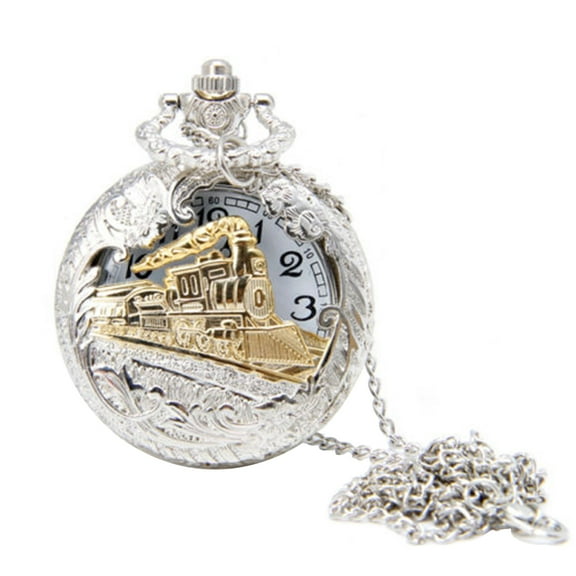 Dbuoem Pocket Watch Locomotive Alloy Quartz Movement Watch Vintage Necklace Watch with Chain