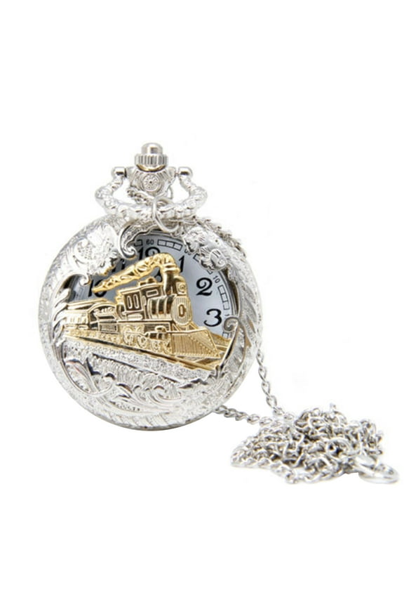Pocket Watch Locomotive Alloy Quartz Movement Watch Vintage Necklace Watch with Chain